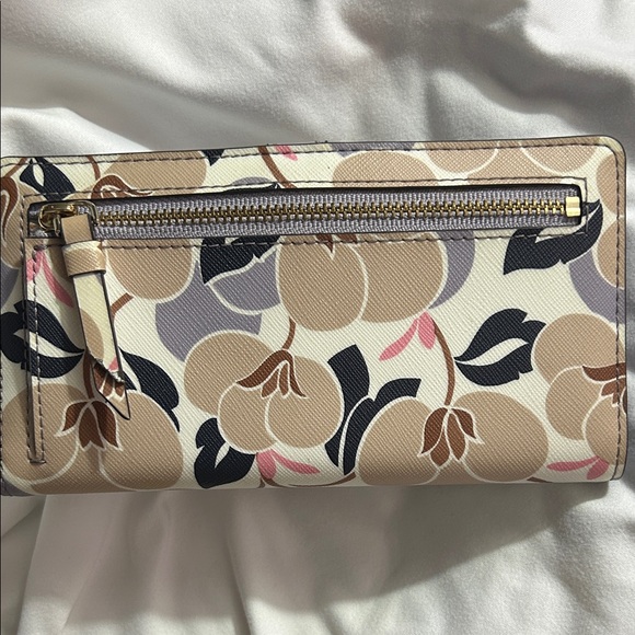 kate spade Floral Print Long Wallet in Beige, Black, Light Purple - Picture 3 of 8
